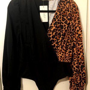 Ladies Long Sleeve Leopard Bodysuit